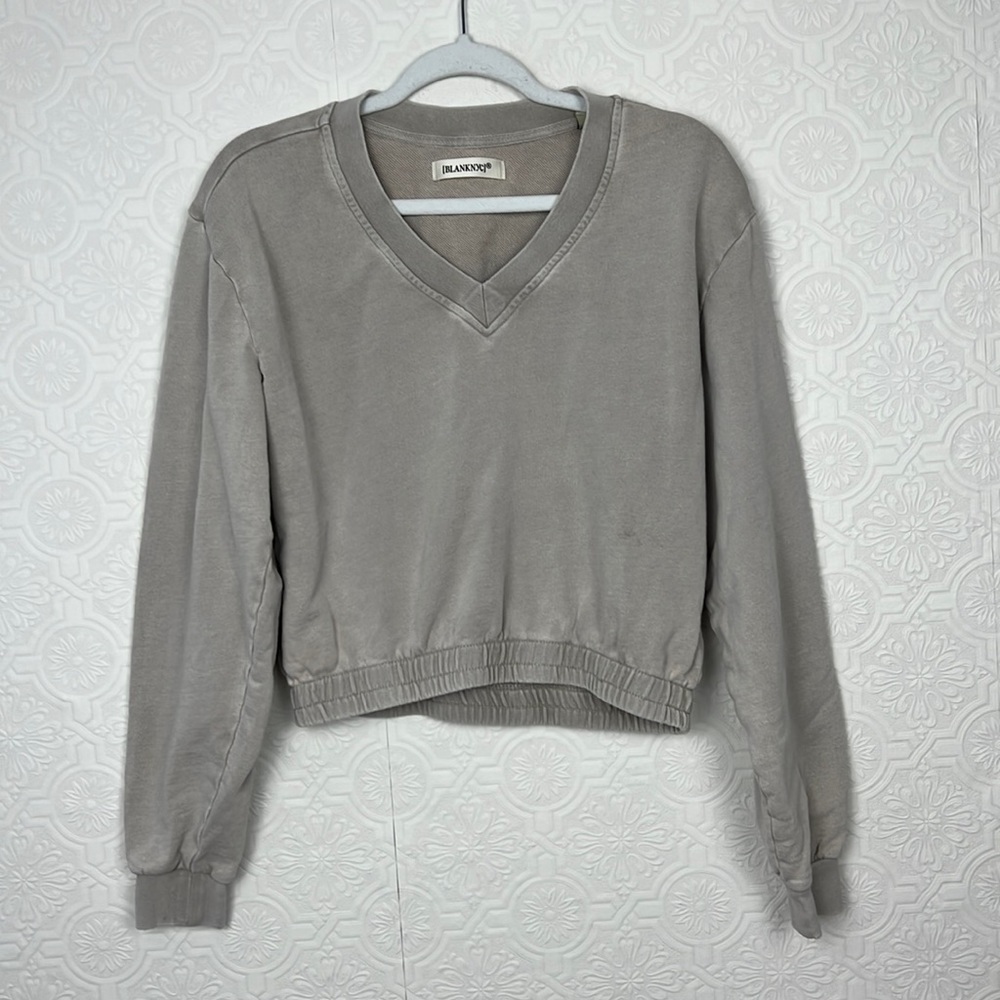 Blank NYC Cropped Sweater Vneck Taupe‎ Cream Earthy Stone Basic Neutrals